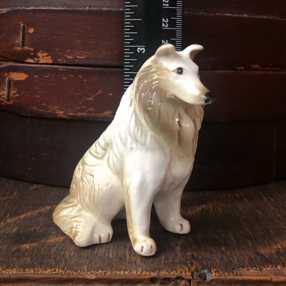 VINTAGE Rough Collie Dog Figurine Collectible/ Cake Top- Hand Painted Bone China - Picture 12 of 14